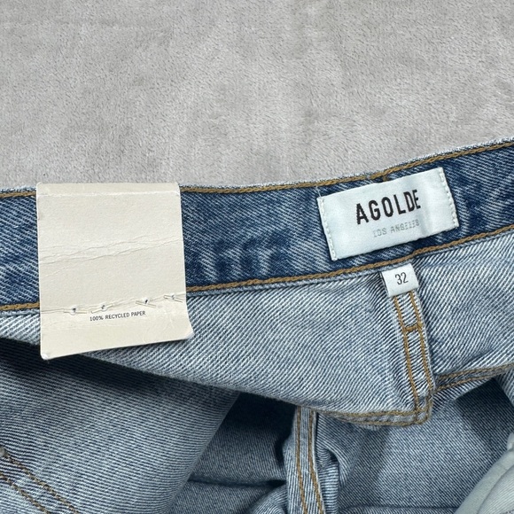 NWT Agolde Fen High Rise Button Fly Relaxed Tapered Distressed Blue Jeans 32 - Picture 13 of 16